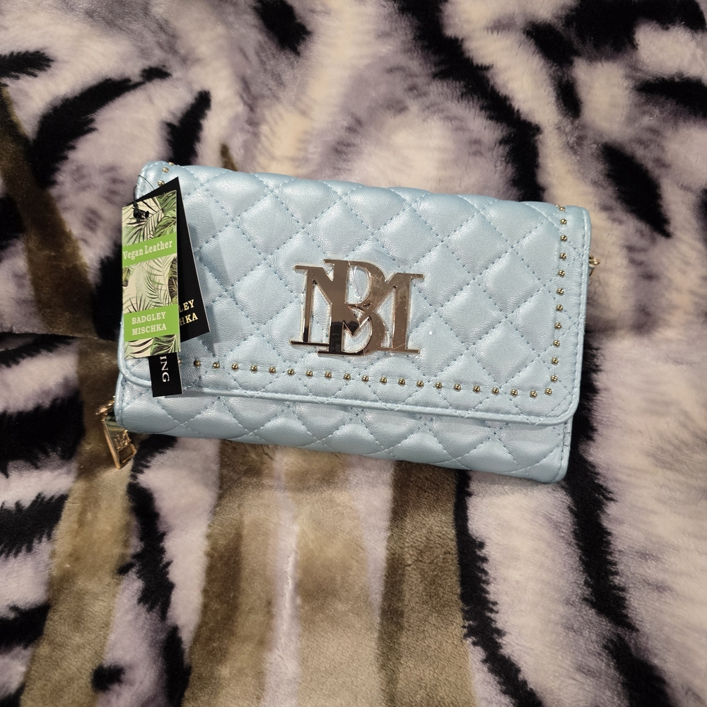 Badgley Mischka Light Blue Quilted Crossbody Bag